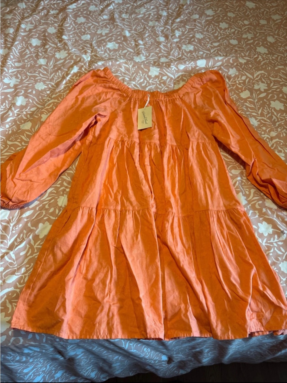 Universal Thread Bright Orange Tiered Off-Shoulder Dress